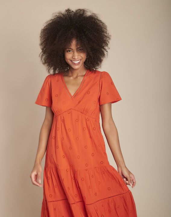 Robe orange longue broderie anglaise Lima | 1-2-3 Robe orange longue broderie anglaise Lima PhotoZ | 1-2-3