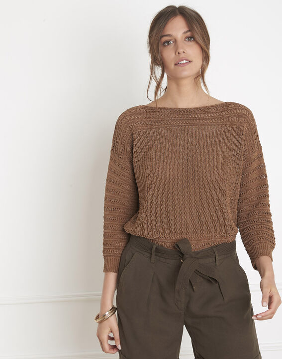 Pull marron ajouré Albane | 1-2-3 Pull marron ajouré Albane PhotoZ | 1-2-3