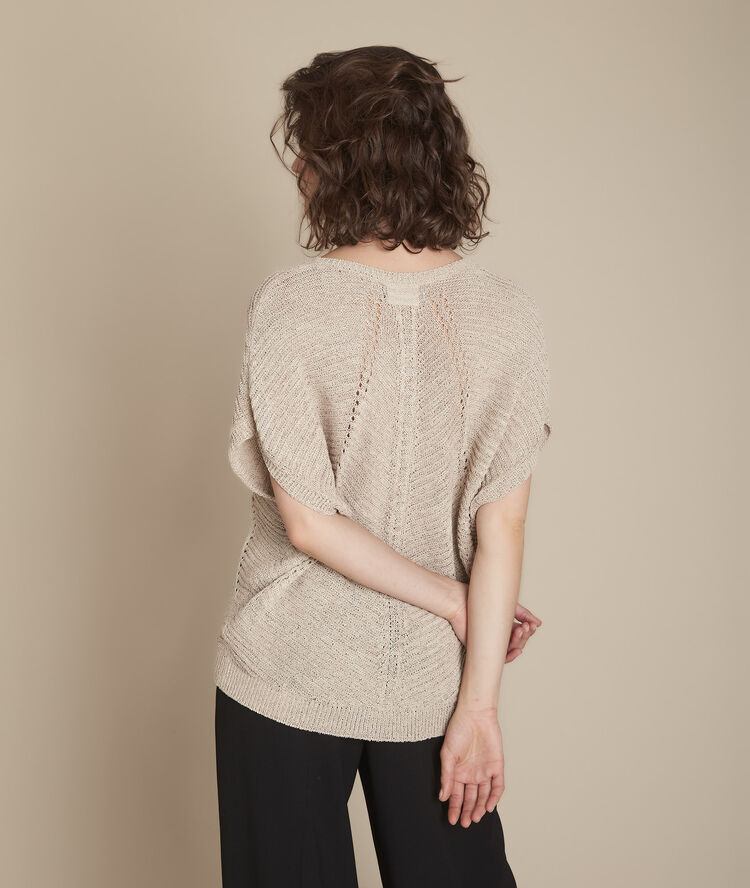 Pull creme lurex jeu de points aube ble.