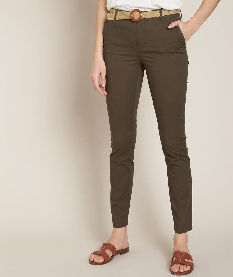 Pantalon chino ceintur&eacute; kaki francis kaki.