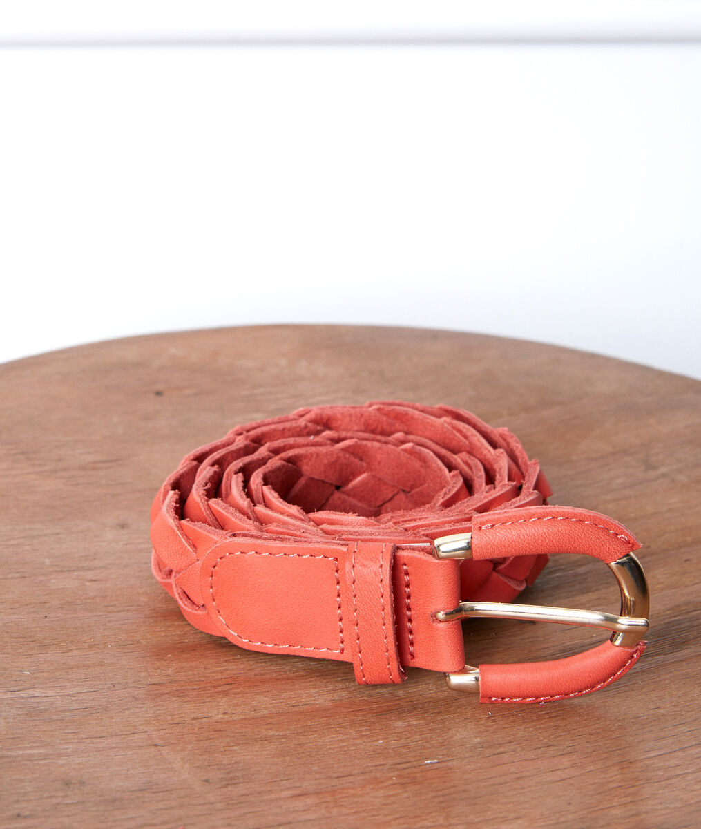 Ceinture tressée en cuir goyave Swan | 1-2-3 Ceinture tressée en cuir goyave Swan PhotoZ | 1-2-3