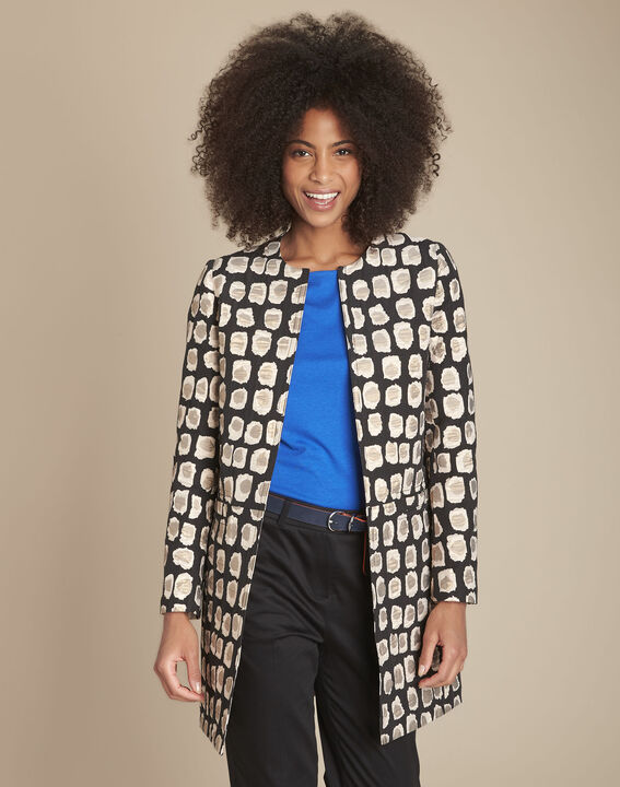 Manteau noir imprimé fantaisie jacquard Kaya | 1-2-3 Manteau noir imprimé fantaisie jacquard Kaya PhotoZ | 1-2-3