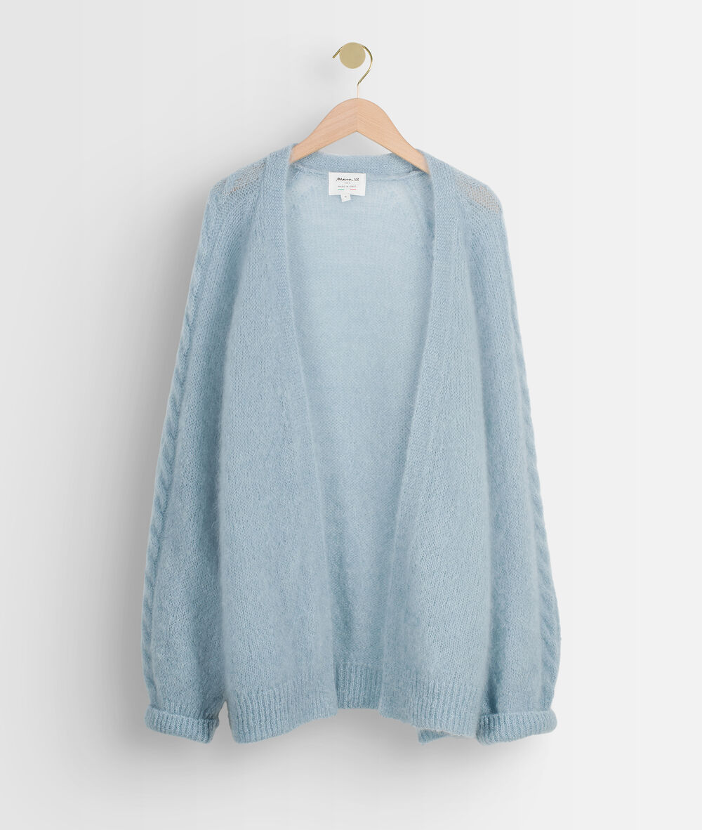 Cardigan en mohair à manches torsadées bleu ciel tamara celadon.