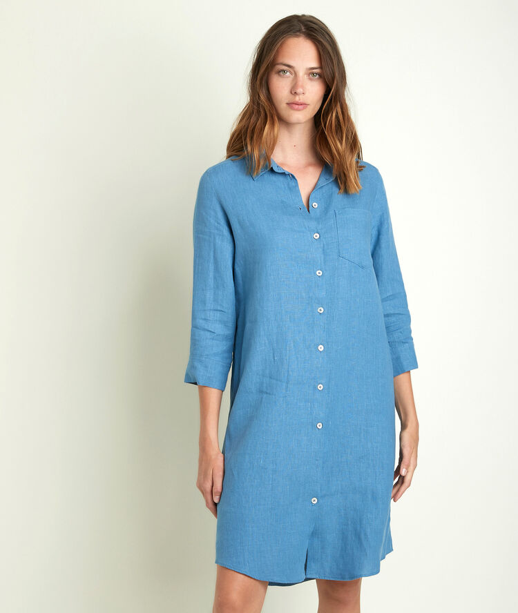 Robe chemise en lin c&eacute;line lavande.