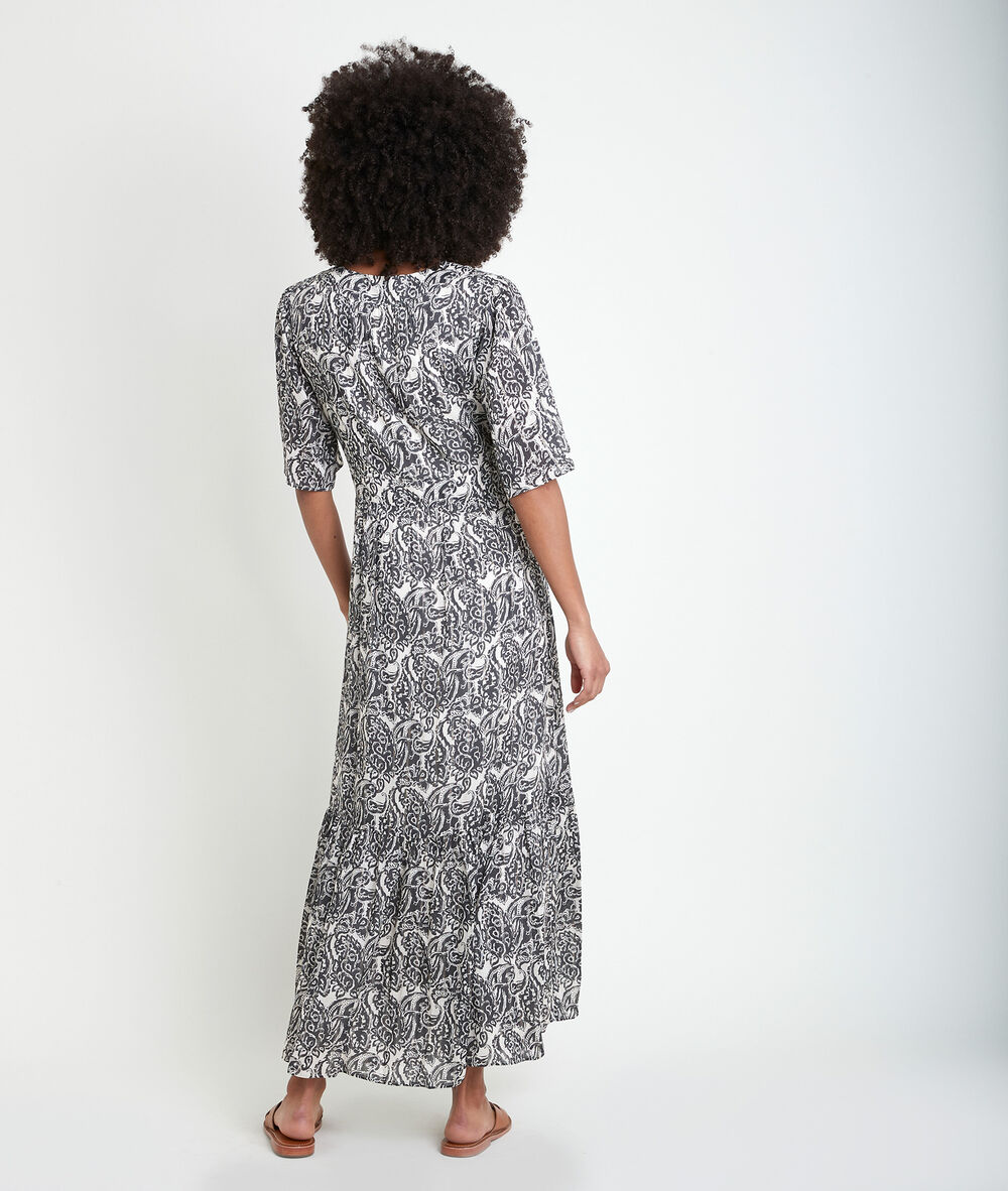Robe longue imprimée ludine ecru.