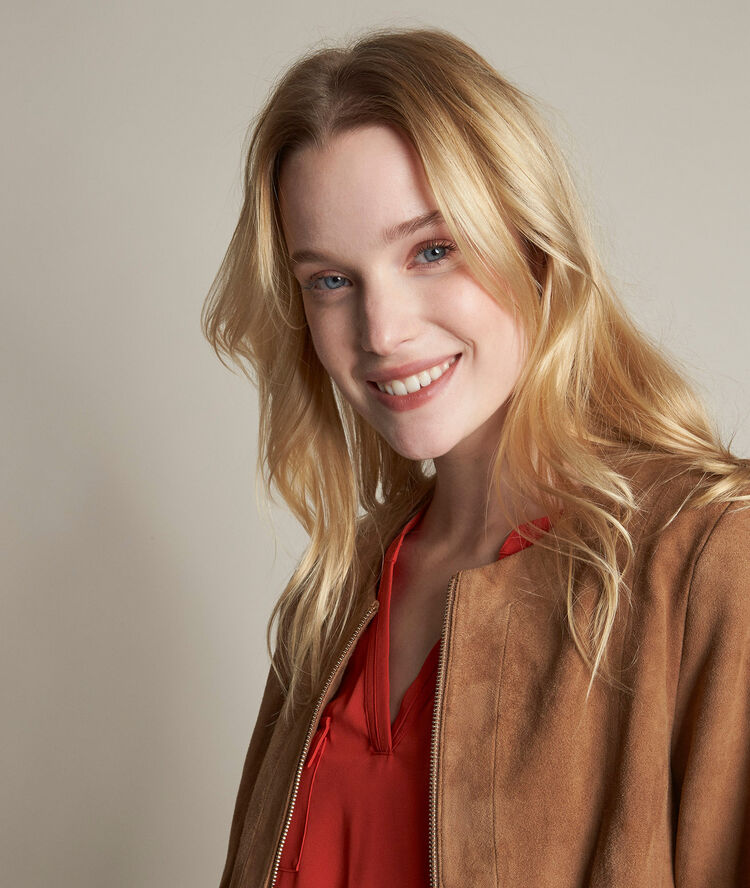 Veste en cuir velours camel livia camel clair.