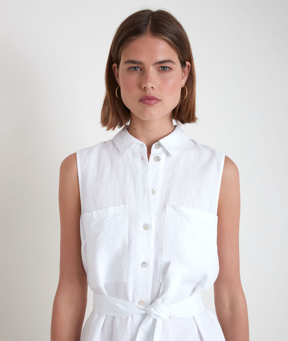 Robe chemise sans manches en lin certifié blanche cyrielle blanc.