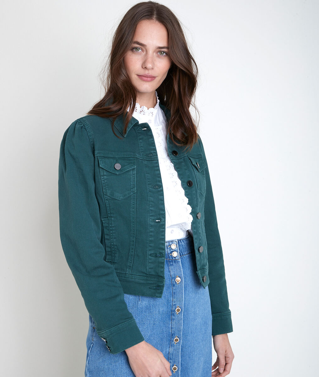 Veste en coton verte Prisca | 1-2-3 Veste en coton verte Prisca PhotoZ | 1-2-3