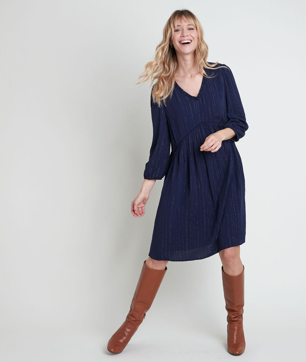 Marineblaues Trapezkleid aus Lurex Larissa | 1-2-3 Marineblaues Trapezkleid aus Lurex Larissa PhotoZ | 1-2-3