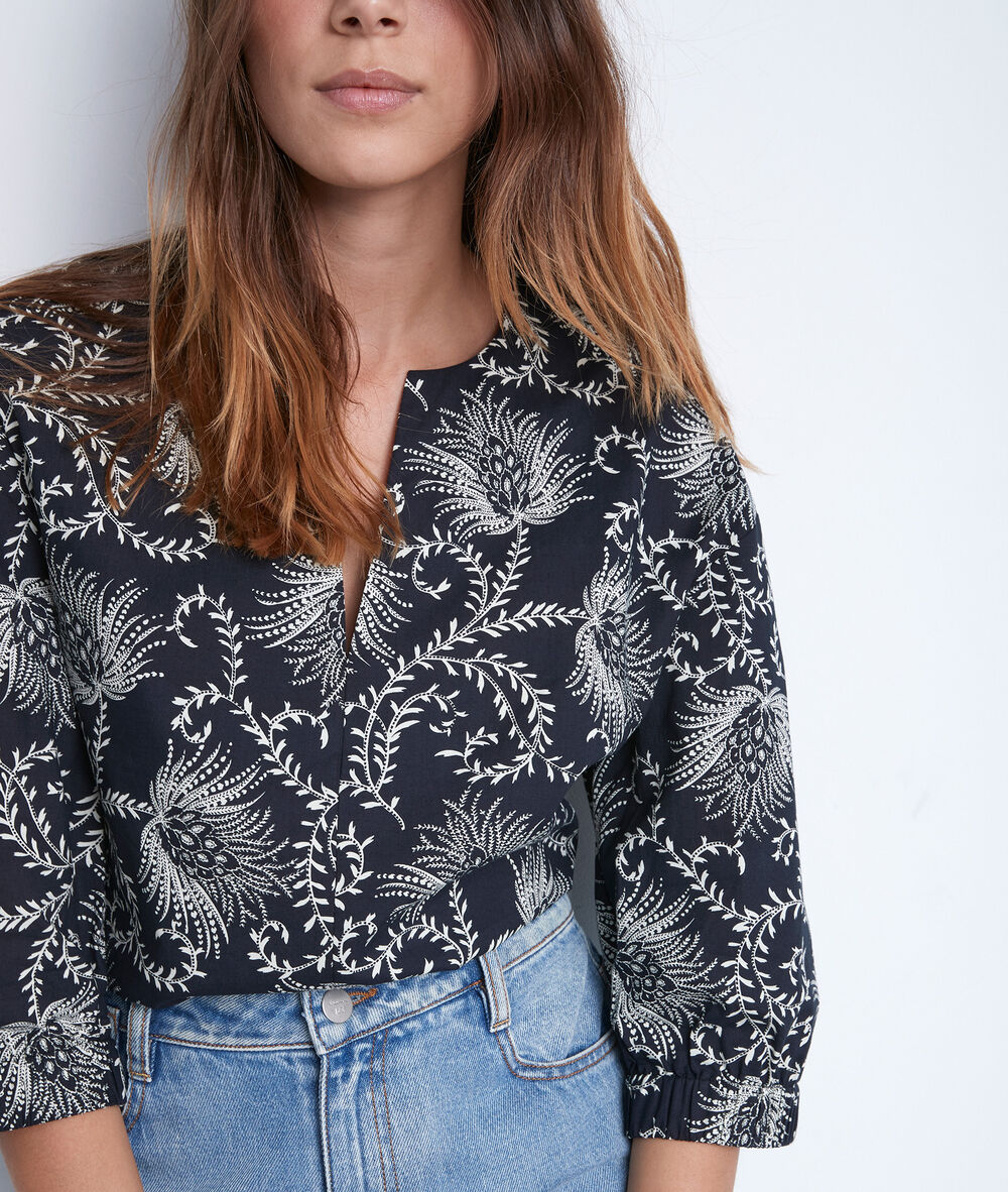 Blouse en coton imprimé noir et blanc amel noir.
