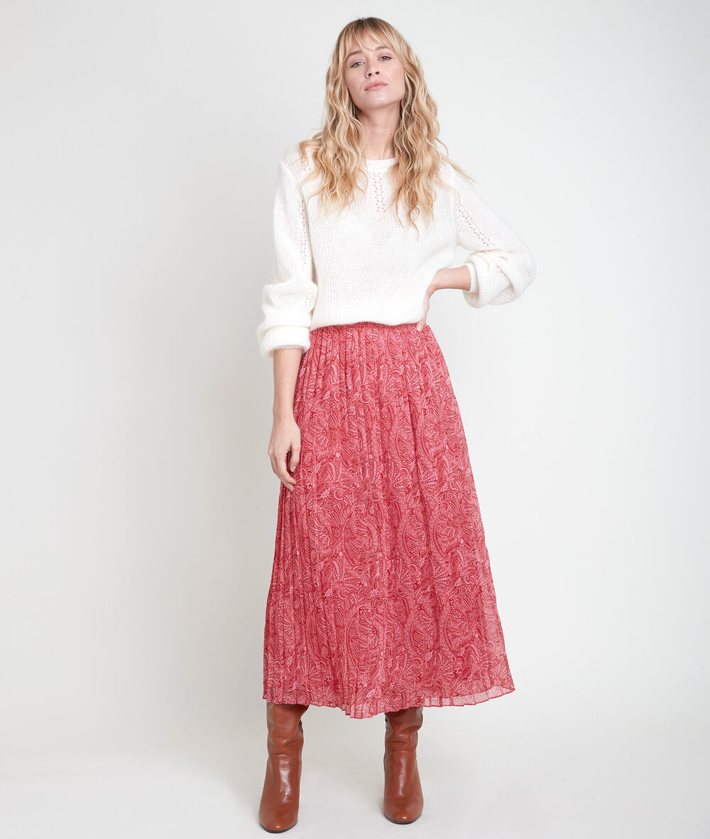 Jupe longue imprim&eacute;e pliss&eacute;e eresse bois de rose.