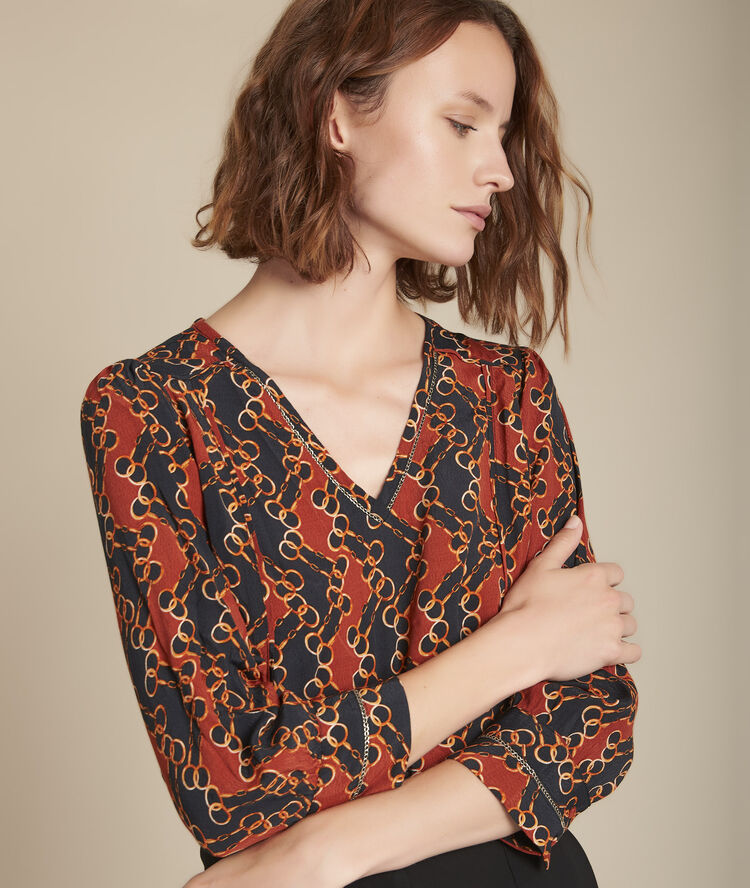 Blouse imprimé chaine moscou caramel.