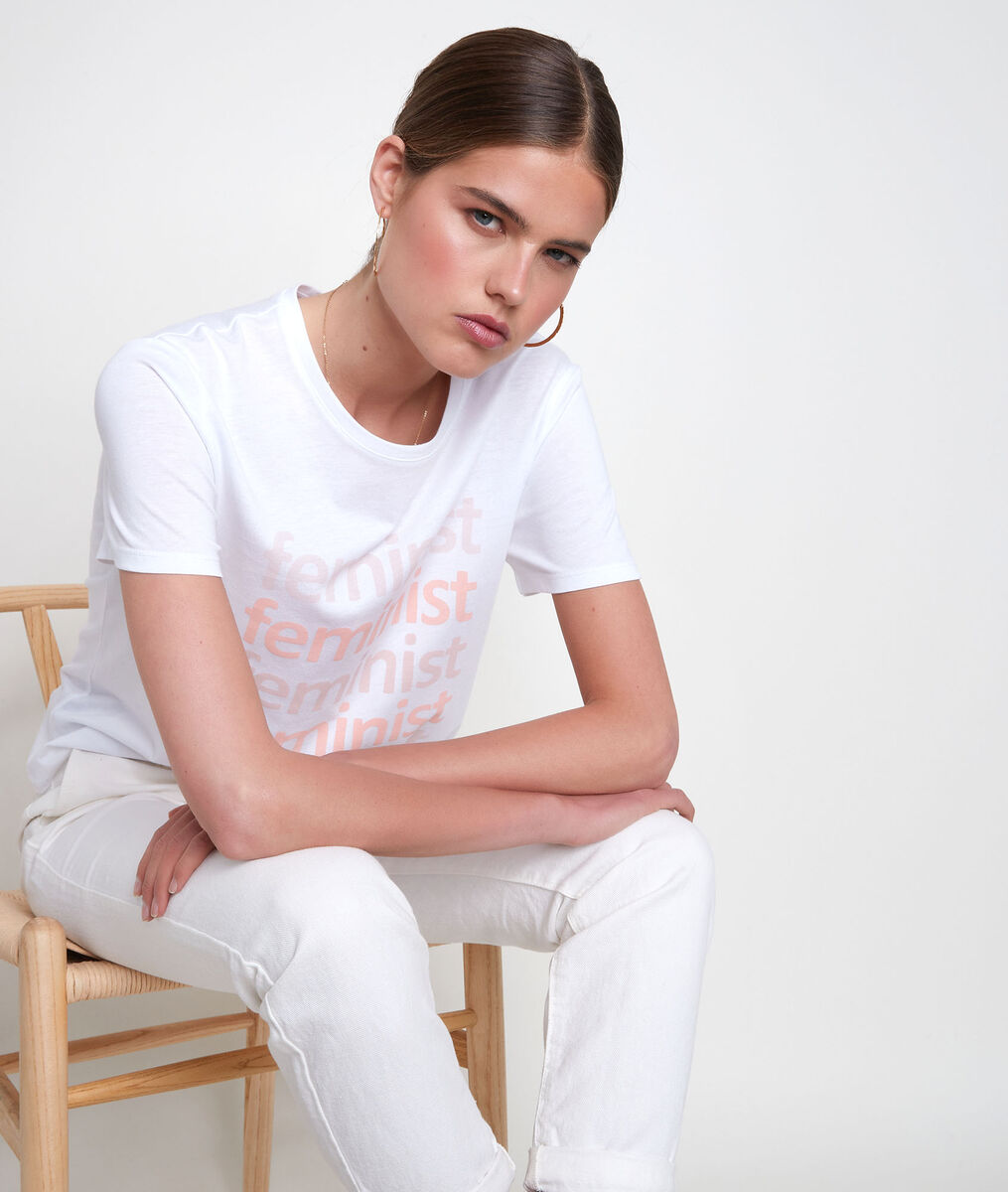 Tee-shirt en coton biologique à message blanc Emma | 1-2-3 Tee-shirt en coton biologique à message blanc Emma PhotoZ | 1-2-3
