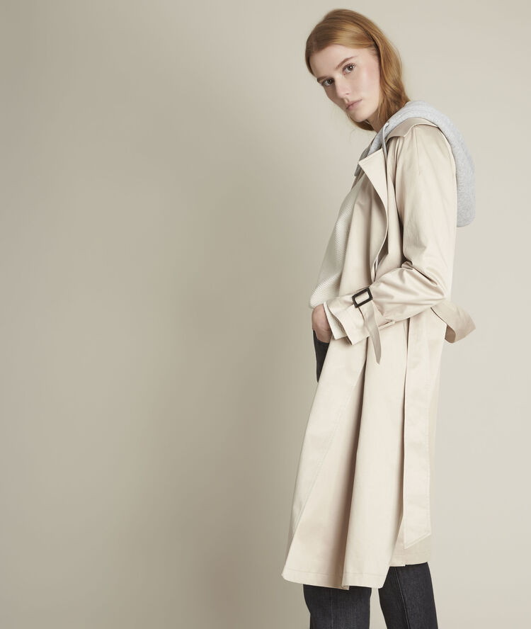 Trench beige long capuche florienne greige.
