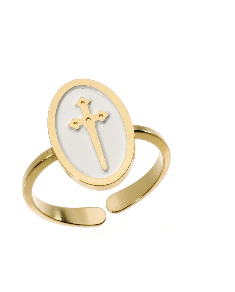 Bague médaille laquée épée ivoire or Bijoux Léone | 1-2-3 Bague médaille laquée épée ivoire or Bijoux Léone PhotoZ | 1-2-3