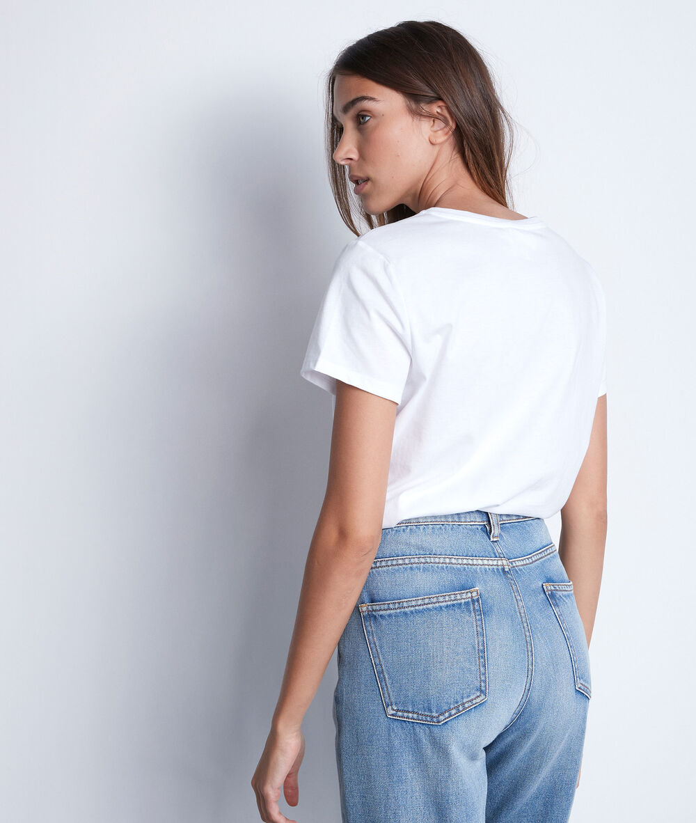 Shirt met zeefdruk in wit biologisch katoen elove blanc.