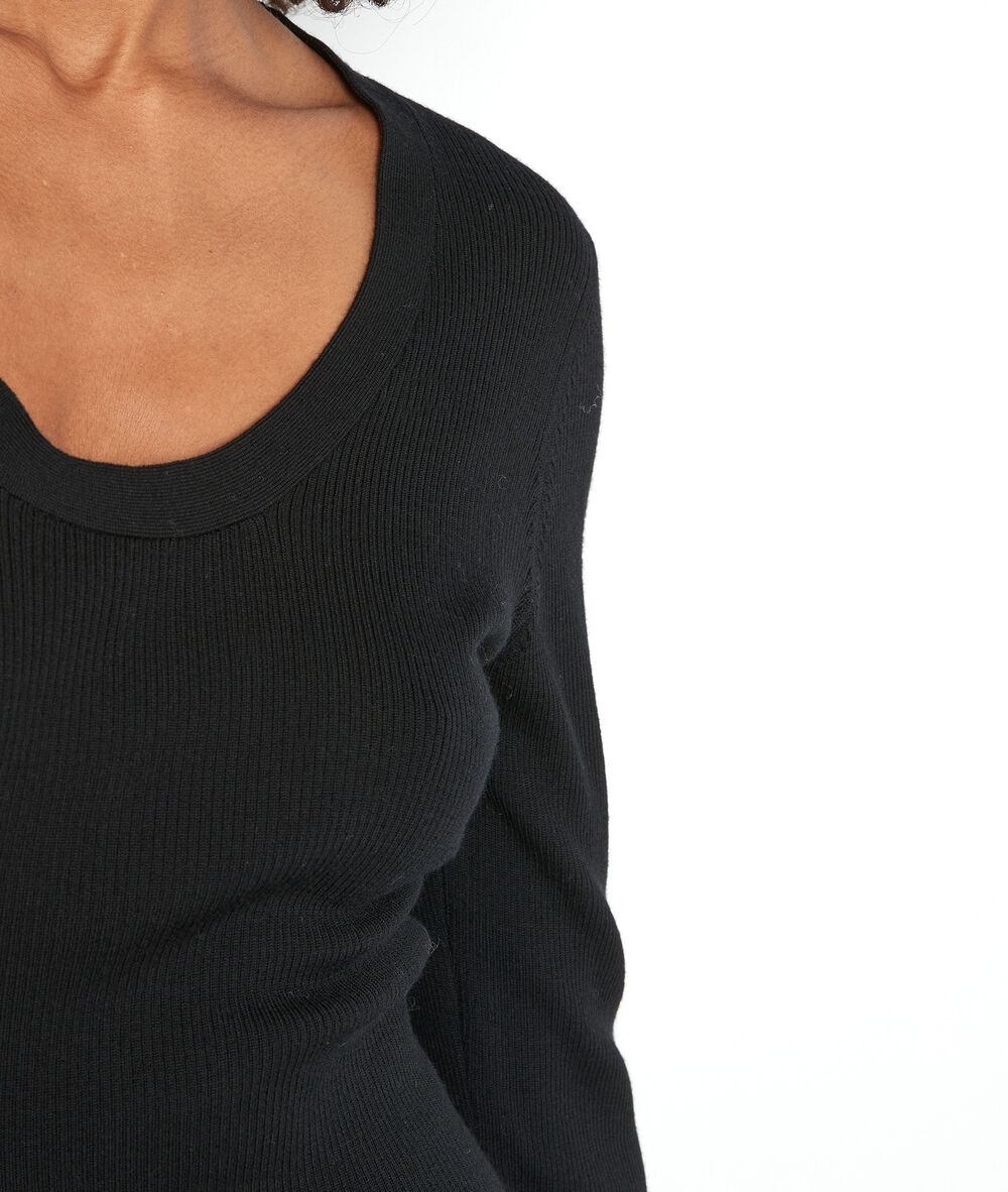 Zwart t-shirt met lange mouwen van geribd en gerecycled wol tayron noir.