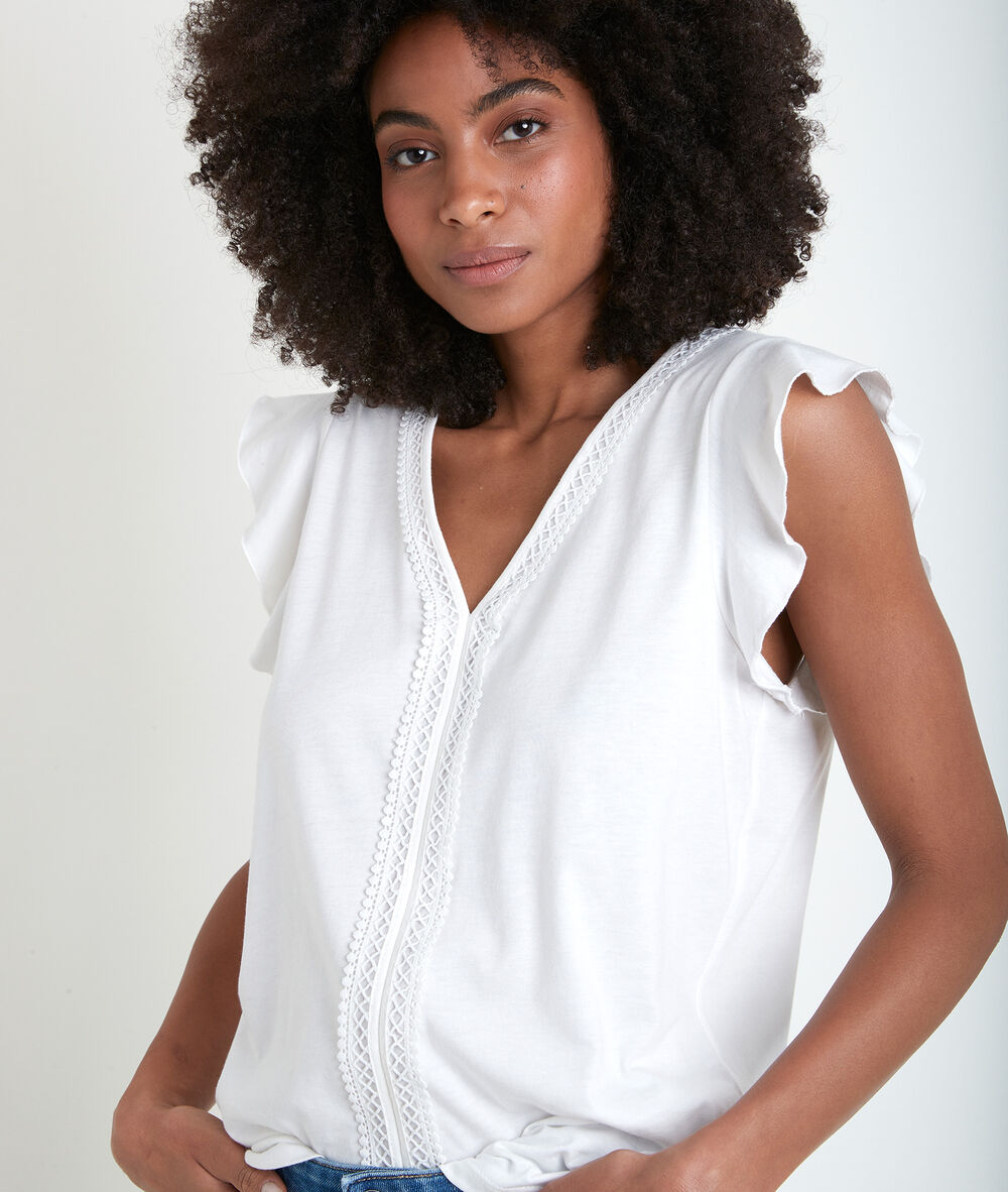 Tee-shirt écru encolure fantaisie iwhite ecru.