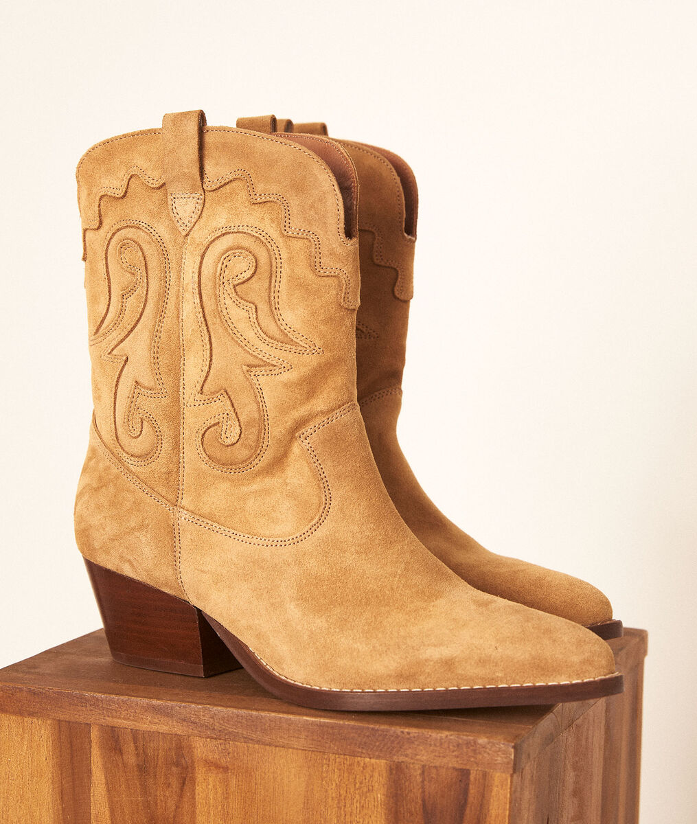 Boots santiags en cuir velours camel Heglantine | 1-2-3 Boots santiags en cuir velours camel Heglantine PhotoZ | 1-2-3