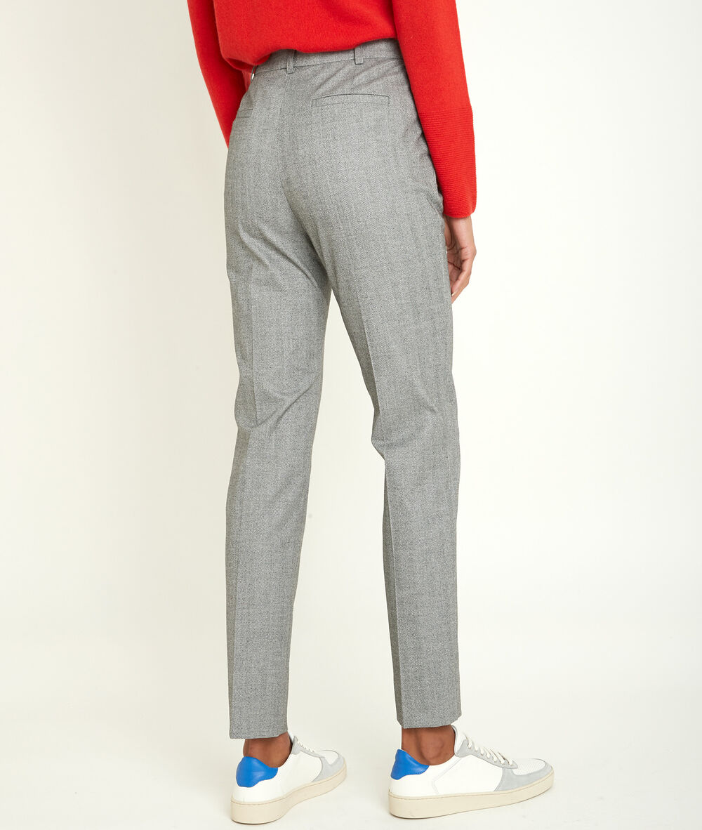 Pantalon cigarette à chevrons min gris perle.