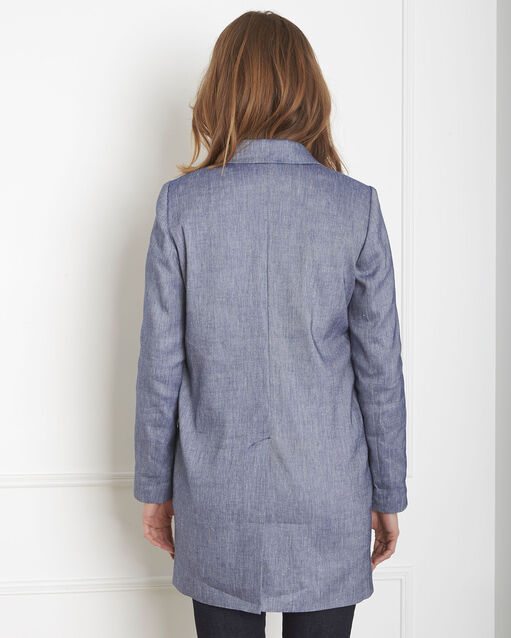 Manteau bleu lin mélangé djoe ciment.