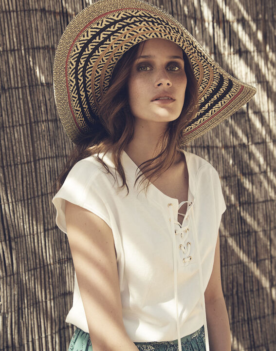 Tee-shirt blanc en coton encolure lacée Porto | 1-2-3 Tee-shirt blanc en coton encolure lacée Porto PhotoZ | 1-2-3