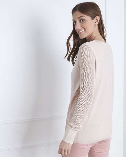 Pull nacre maille fine ajourée acacia violine.
