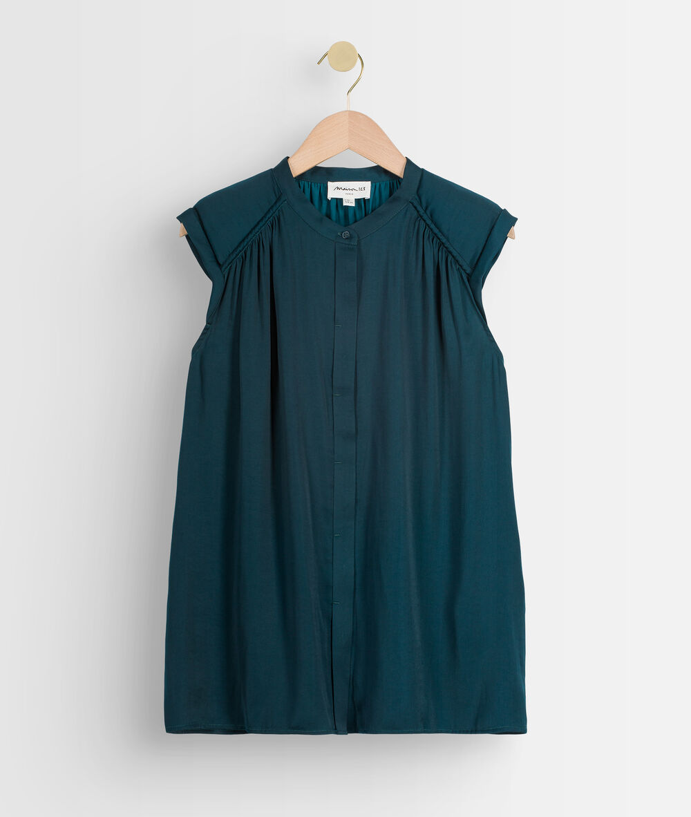 Top à épaulettes satiné bleu vert tracy cypres.