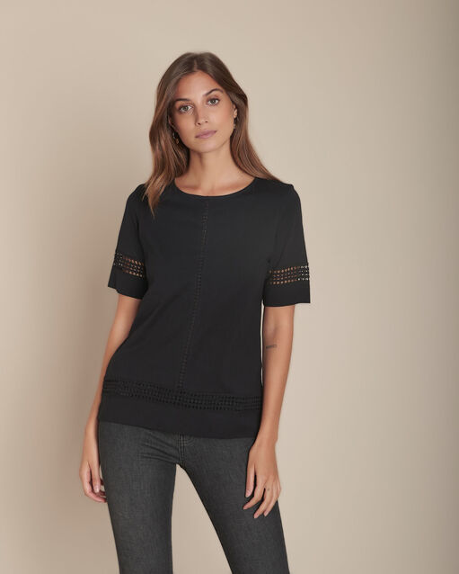 Tee-shirt noir en dentelle Cadix (2) - Maison 123