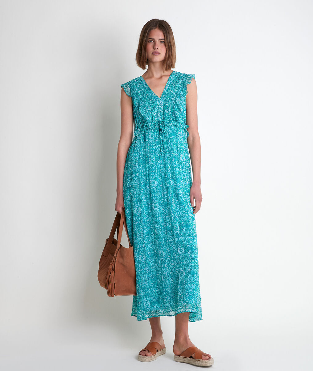 Robe longue imprimée turquoise Nao | 1-2-3 Robe longue imprimée turquoise Nao PhotoZ | 1-2-3