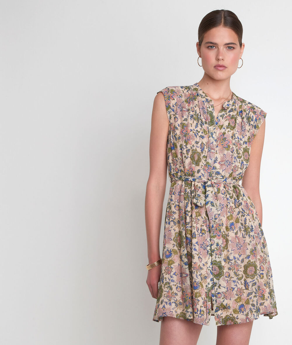 Robe chemise sans manches imprimée kaki sawsen olive.