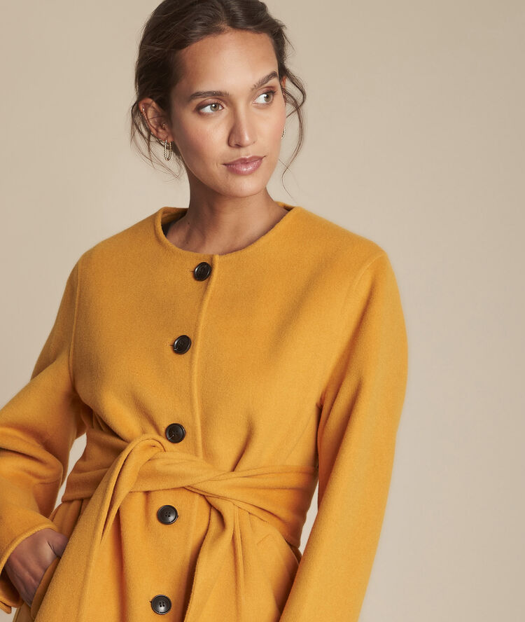 Manteau jaune double face en laine mélangée thea soleil.