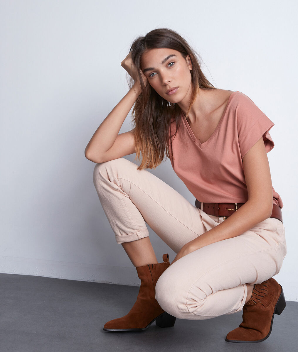 Pantalon droit en coton et lin rose poudré Farel | 1-2-3 Pantalon droit en coton et lin rose poudré Farel PhotoZ | 1-2-3