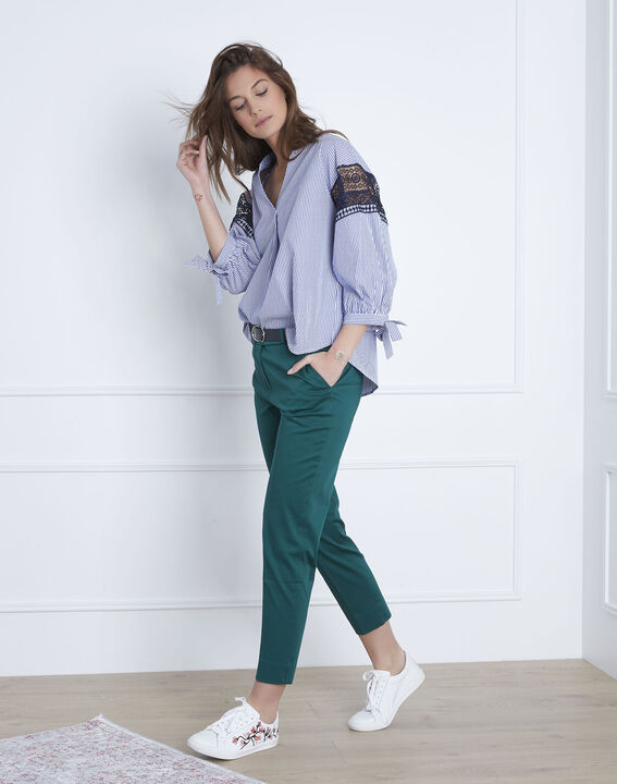 Blouse bleue broderie et rayures Veronique | 1-2-3 Blouse bleue broderie et rayures Veronique PhotoZ | 1-2-3