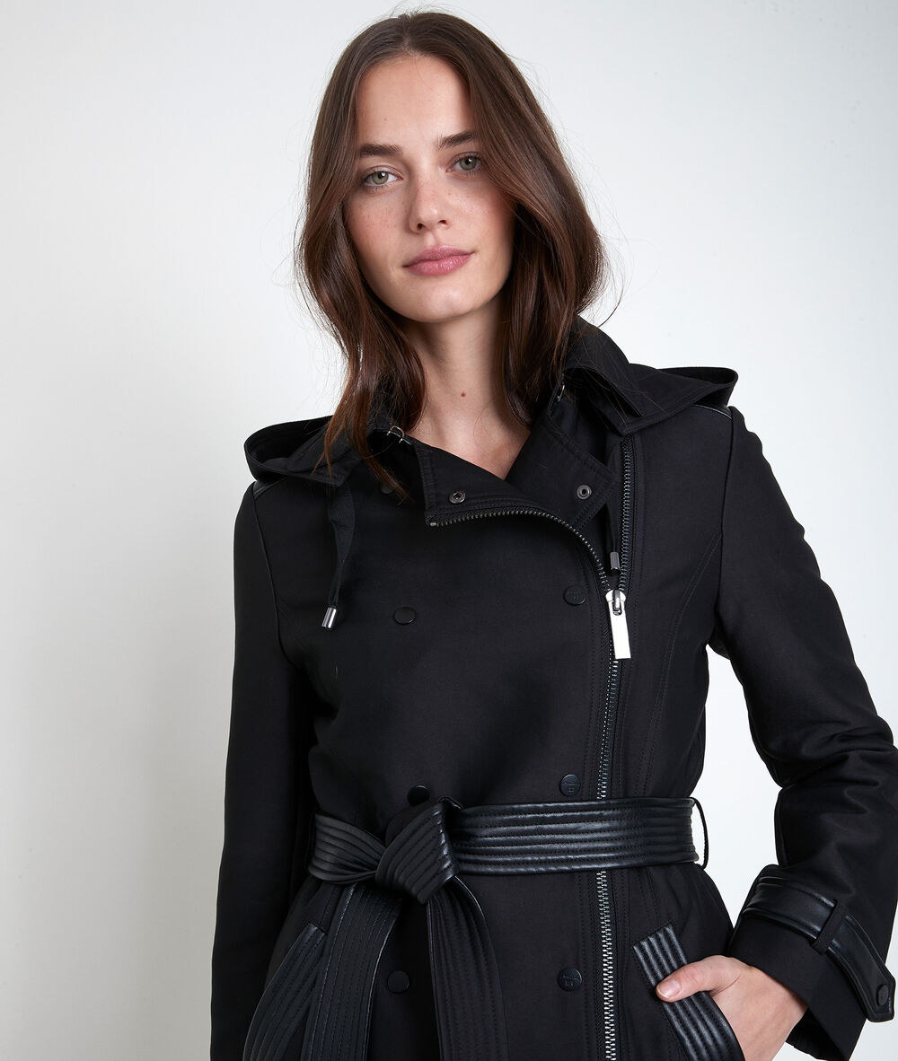 Trench empiècement faux cuir sakura noir.