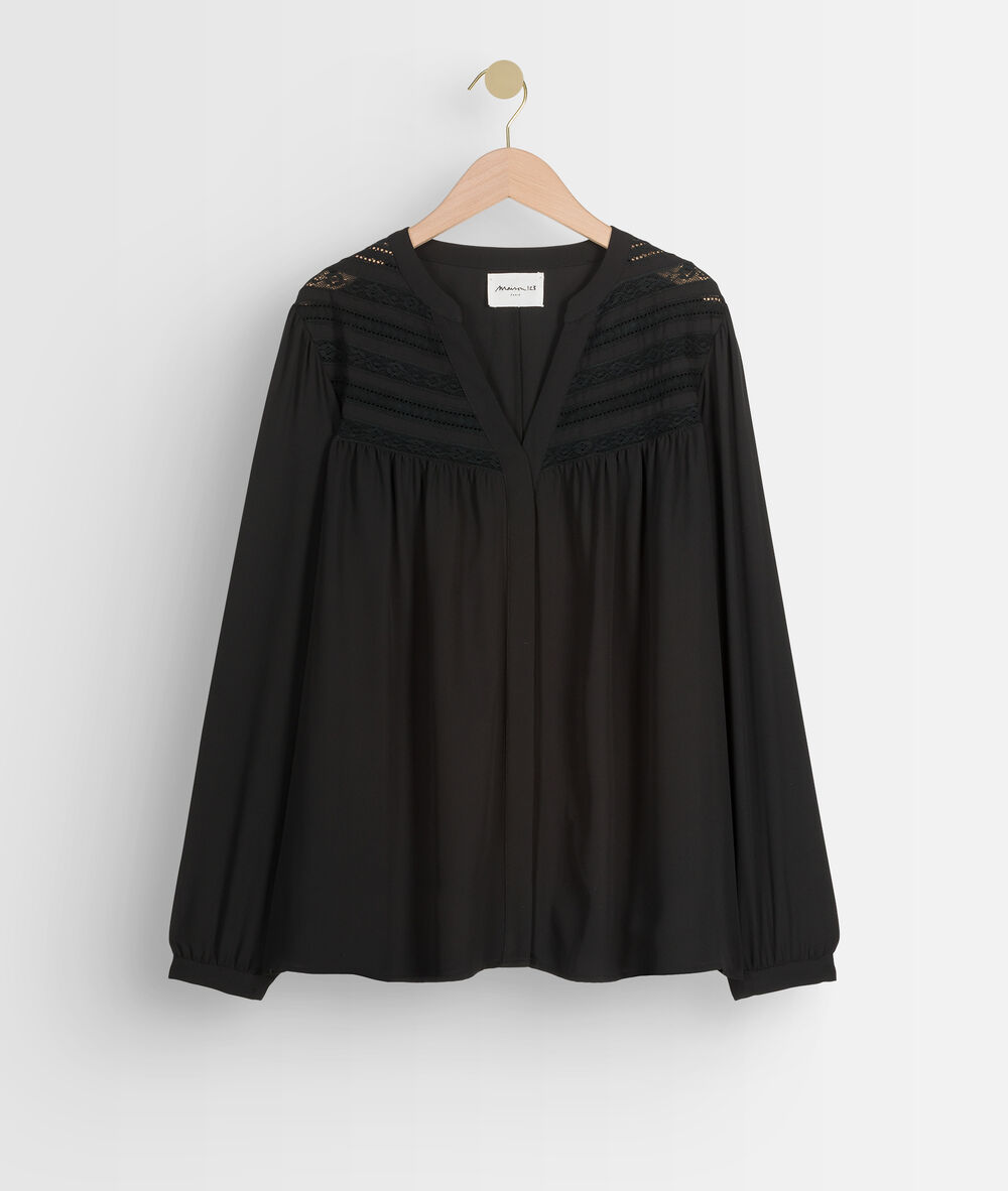 Blouse fluide avec incrustations de dentelle noir annabelle noir.
