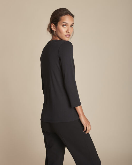 Tee-shirt noir col tunisien cleo noir.