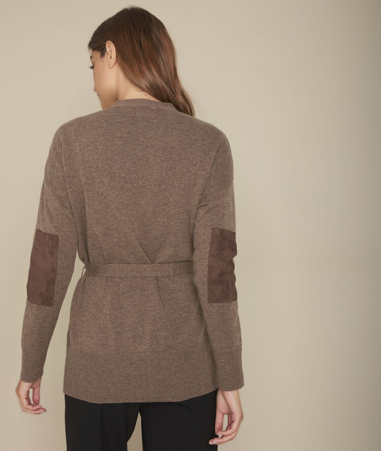 Gilet en cachemire ceinturé ébène fougere marron fonce.