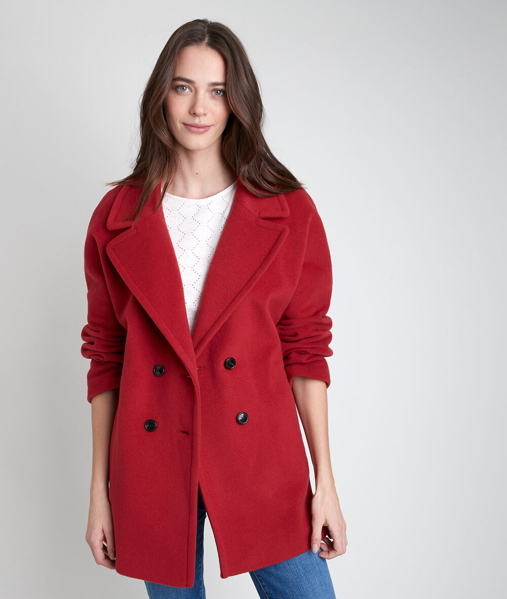 Terracottakleurige mantel van gemengde wol joy tomette.