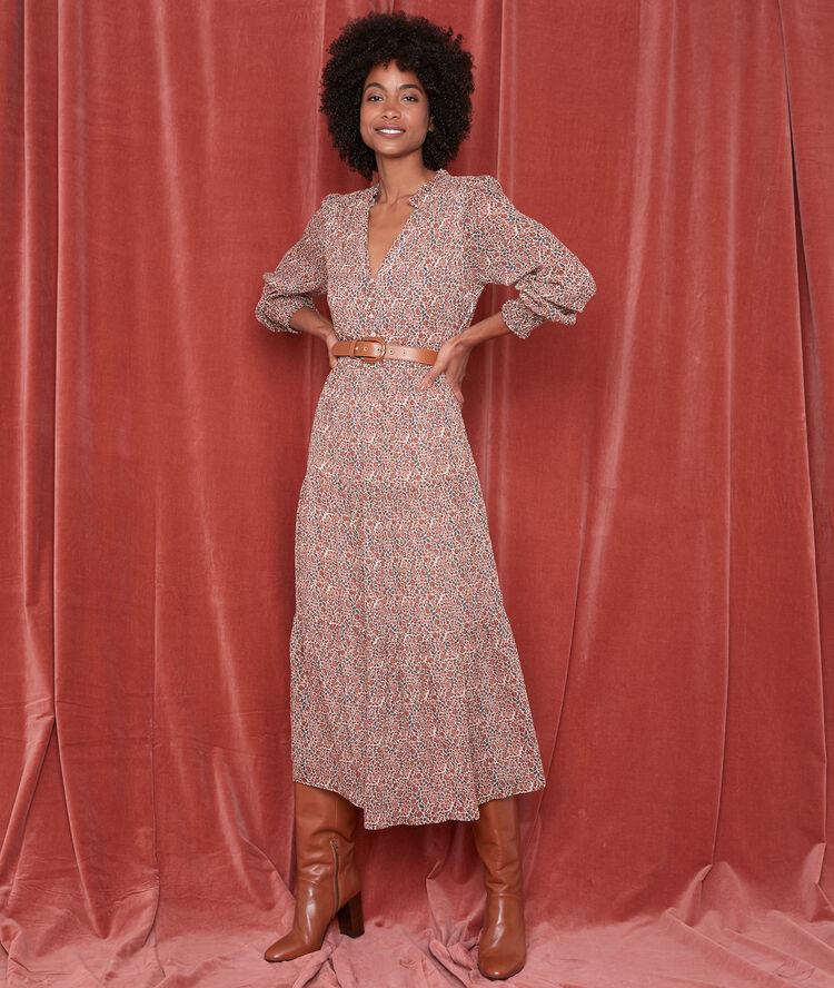 Robe longue imprimée nada camel clair.