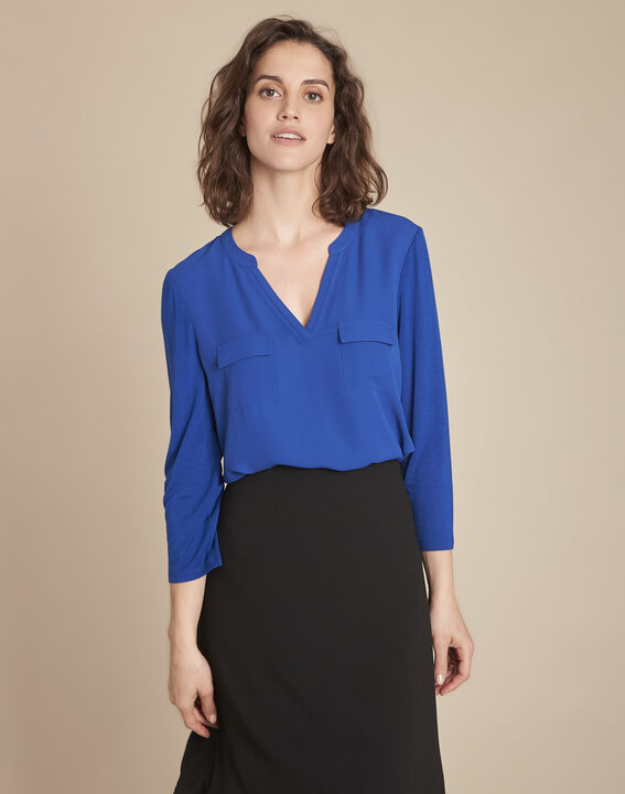 Blouse bleue bimatière Genna | 1-2-3 Blouse bleue bimatière Genna PhotoZ | 1-2-3