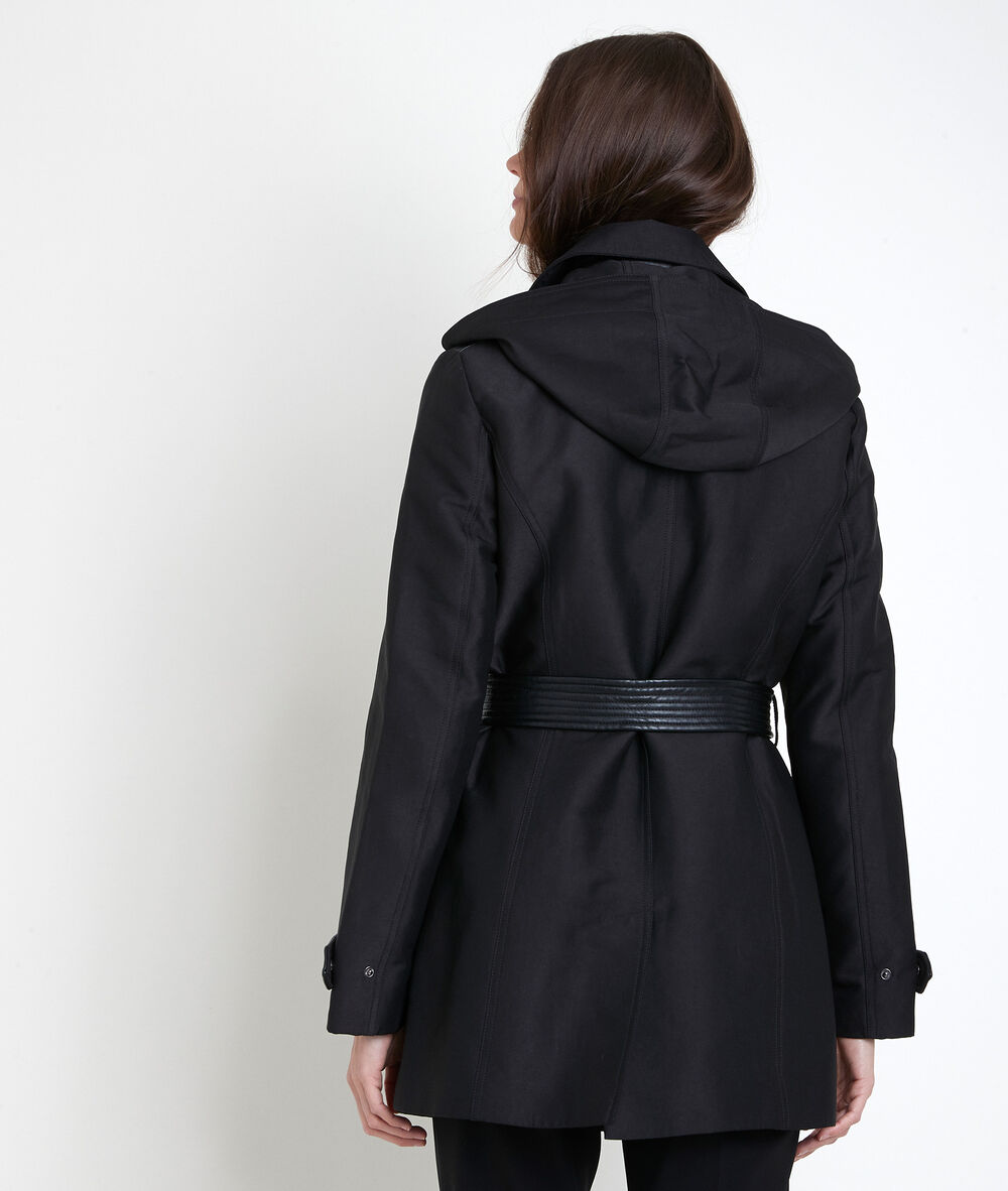 Trench empiècement faux cuir sakura noir.