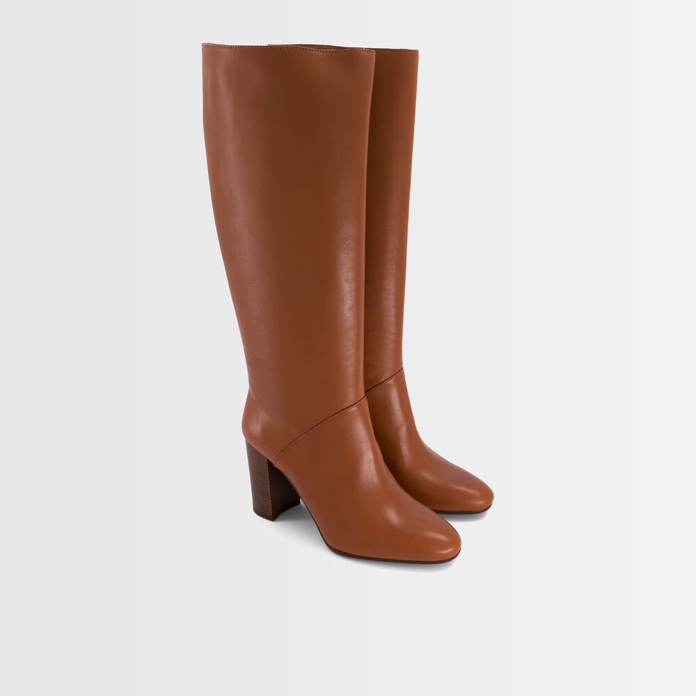 Bottes hautes en cuir camel velia camel.
