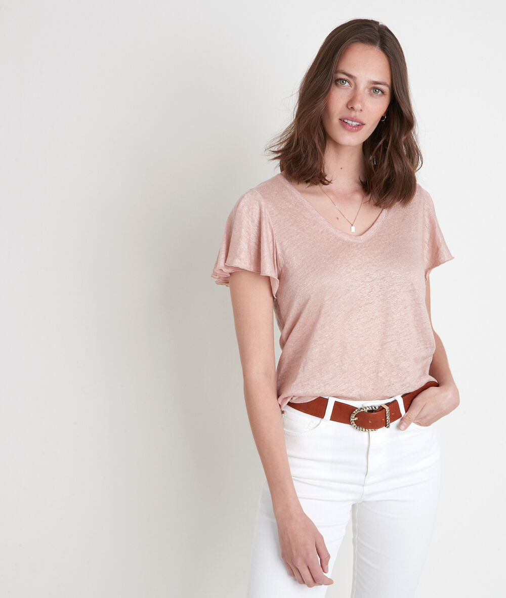 Tee-shirt en lin biologique rose icao rose.