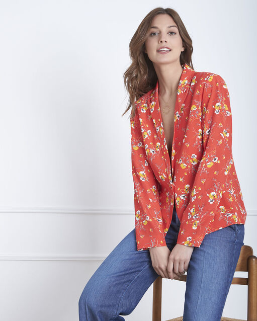 Veste rouge imprimé fleur farley geranium.