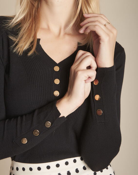 Pull noir encolure tunisienne Fanny | 1-2-3 Pull noir encolure tunisienne Fanny PhotoZ | 1-2-3