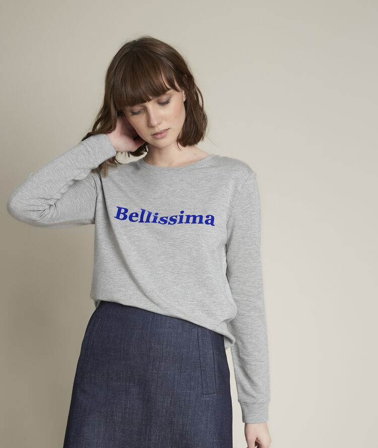 Sweat gris chin&eacute; &agrave; message romain cannelle.