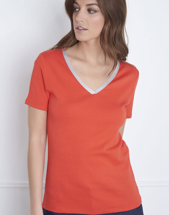 Rotes T-Shirt Halsausschnitt Lurex Etincelant | 1-2-3 Rotes T-Shirt Halsausschnitt Lurex Etincelant PhotoZ | 1-2-3