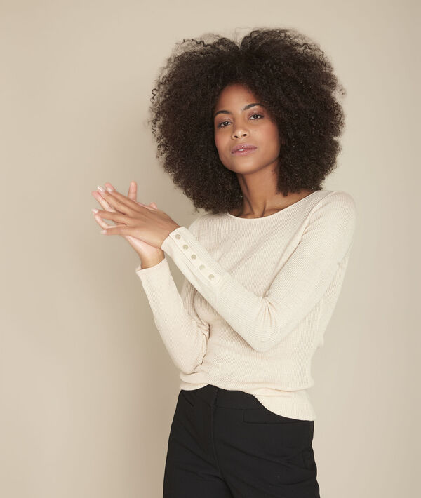 Pull beige en maille cotelée Floraline | 1-2-3 Pull beige en maille cotelée Floraline PhotoZ | 1-2-3