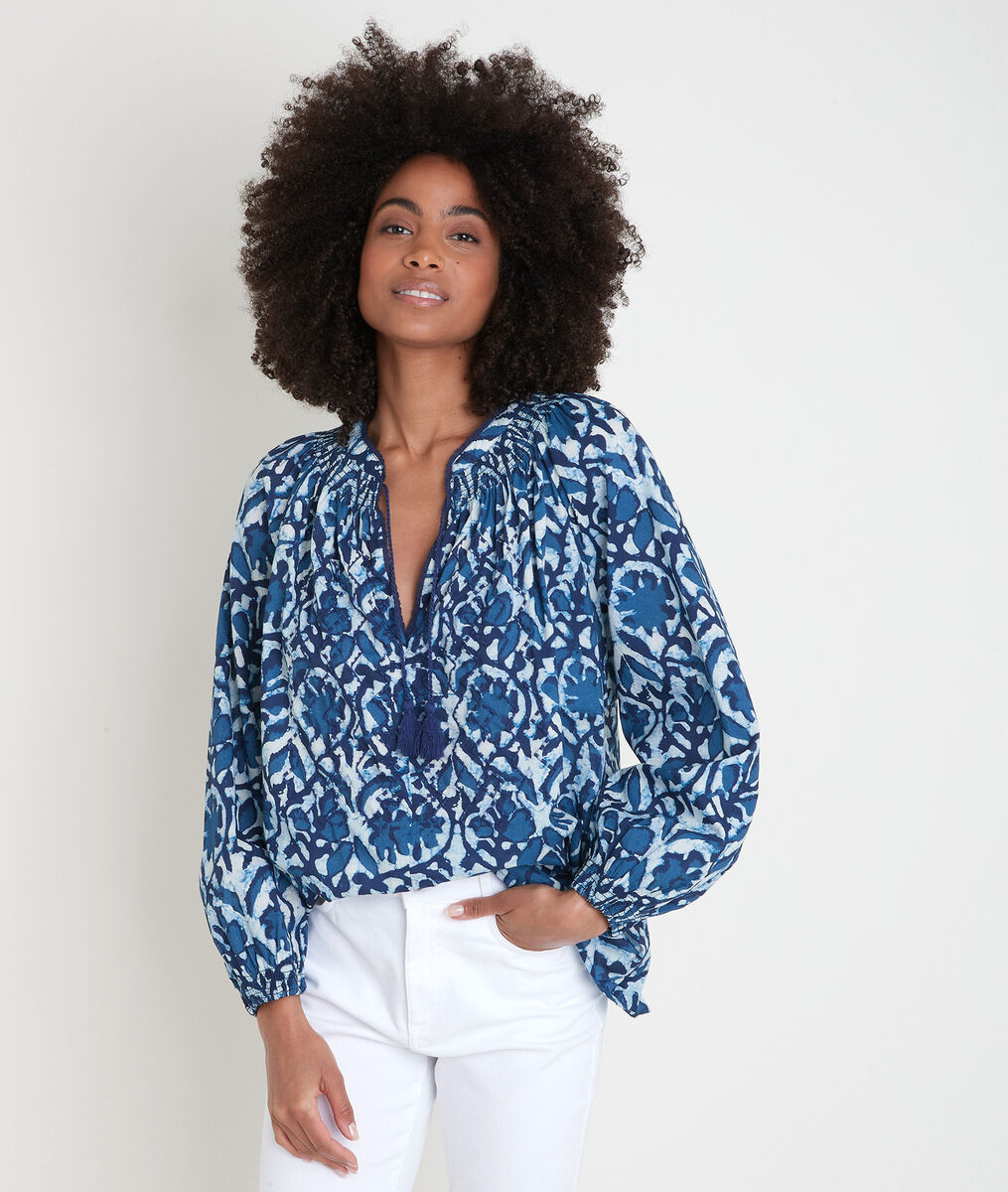Blouse à l'imprimé artisanal bleu Tevaelle | 1-2-3 Blouse à l'imprimé artisanal bleu Tevaelle PhotoZ | 1-2-3